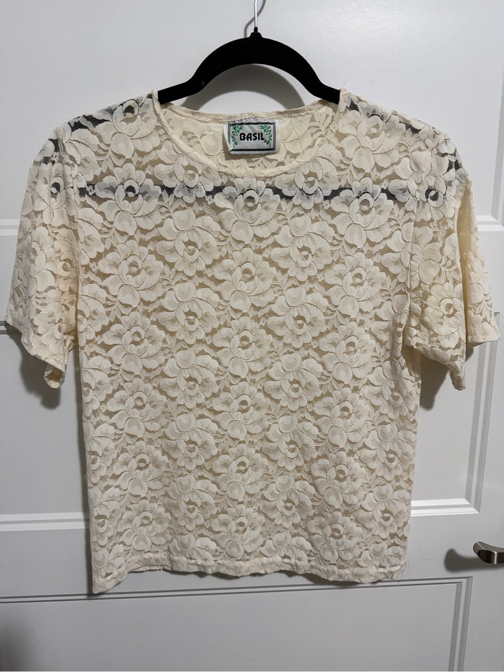Basil Cream Floral Lace Short Sleeve Top